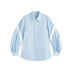 Marc Moore Color Blocked Patchwork Oversized Lantern Sleeve Shirt Blue