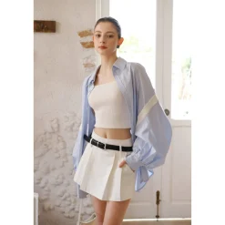 Marc Moore Color Blocked Patchwork Oversized Lantern Sleeve Shirt Blue