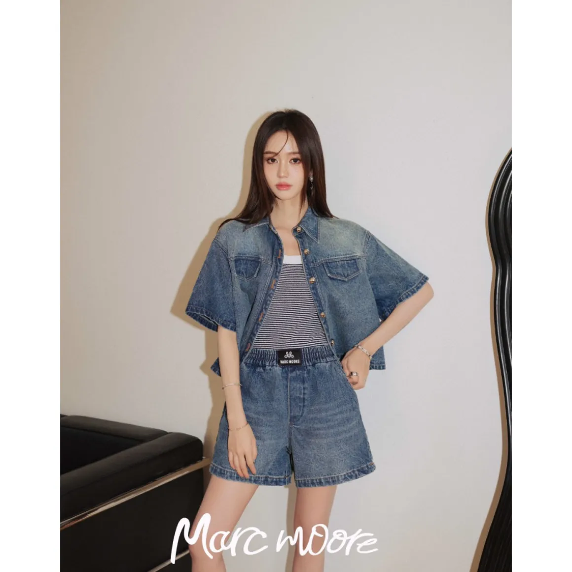 Marc Moore Vintage Washed Denim Short Shirt