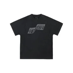 MEDM Embroidered Frayed Letter Tee Washed Black