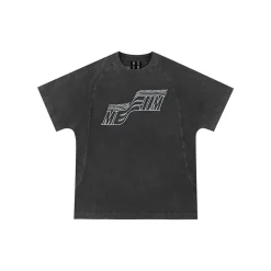 MEDM Embroidered Frayed Letter Tee Washed Gray