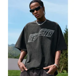 MEDM Embroidered Frayed Letter Tee Washed Gray