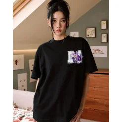 MEDM Mottled Logo Floral Embroidery Tee Black
