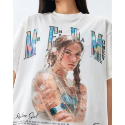 MEDM Transparent Girl Portrait Printed Tee White