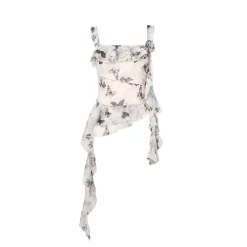 MeliMosa Butterfly Printed Ribbon Chiffon Top