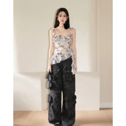 MeliMosa Butterfly Printed Ribbon Chiffon Top