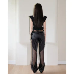 MeliMosa Irregularly Hem Ruffled Halter Top Black