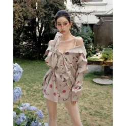 MeliMosa Kitten Printed Drawstring Off-Shoulder Shirt