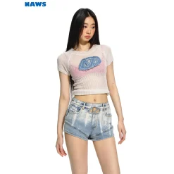 NAWS Denim Embroidered Logo Knit Tee White