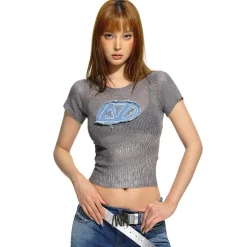 NAWS Denim Embroidered Logo Knit Tee Grey