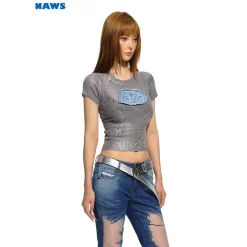 NAWS Denim Embroidered Logo Knit Tee Grey