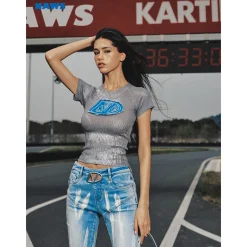 NAWS Denim Embroidered Logo Knit Tee Grey