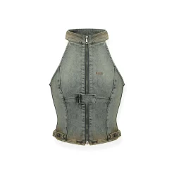NAWS Distressed Sleeveless Halter Denim Vest