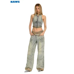 NAWS Distressed Sleeveless Halter Denim Vest