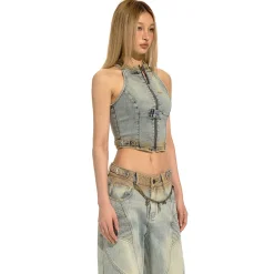 NAWS Distressed Sleeveless Halter Denim Vest