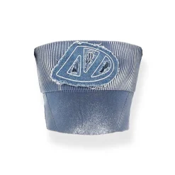 NAWS Embroidered Denim Logo Knit Tube Top Vest Blue
