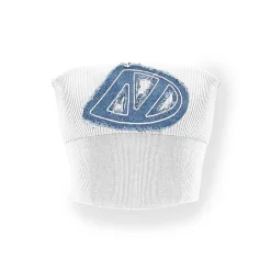 NAWS Embroidered Denim Logo Knit Tube Top Vest White