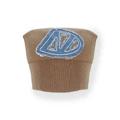 NAWS Embroidered Denim Logo Knit Tube Top Vest Brown