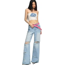 NAWS Embroidered Denim Logo Knit Tube Top Vest White