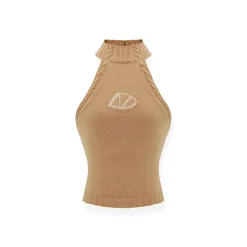 NAWS Jacquard Logo Sleeveless Halter Knit Vest Brown
