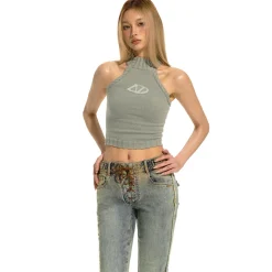 NAWS Jacquard Logo Sleeveless Halter Knit Vest Green