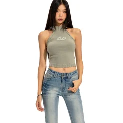 NAWS Jacquard Logo Sleeveless Halter Knit Vest Green