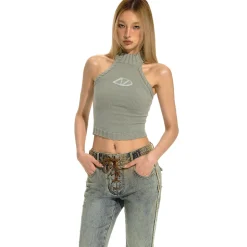 NAWS Jacquard Logo Sleeveless Halter Knit Vest Green
