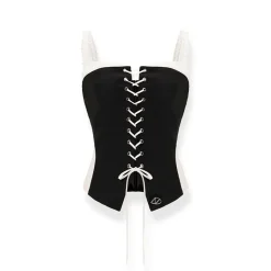 NAWS Lace Patchwork Tie Tube Top Vest Black
