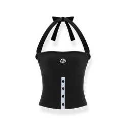 NAWS Lace-Up Halter Split Knit Tube Top Vest Black