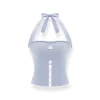 NAWS Lace-Up Halter Split Knit Tube Top Vest Blue