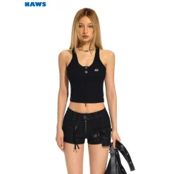 NAWS U-Neck Metal Buckle Slim Vest Black