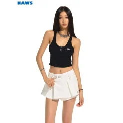 NAWS U-Neck Metal Buckle Slim Vest Black