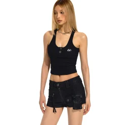 NAWS U-Neck Metal Buckle Slim Vest Black