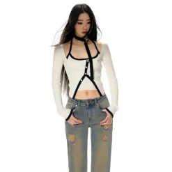 NotaWear Color Blocked Halter Strap Vest Top White