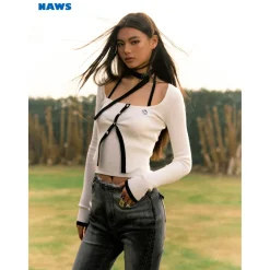 NotaWear Color Blocked Halter Strap Vest Top White