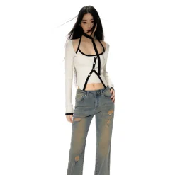 NotaWear Color Blocked Halter Strap Vest Top White