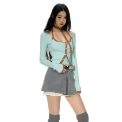 NotaWear Color Blocked Halter Strap Vest Top Blue