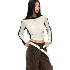 NotAwear Color Blocked Knit Woolen Slim Top White