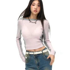 NotAwear Color Blocked Knit Woolen Slim Top Pink