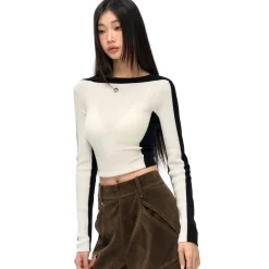 NotAwear Color Blocked Knit Woolen Slim Top White