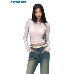 NotAwear Color Blocked Knit Woolen Slim Top Pink