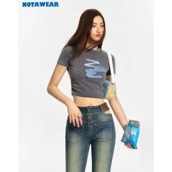 NotAwear Denim Patchwork Slim Tee Grey