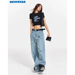 NotAwear Denim Patchwork Slim Tee Black