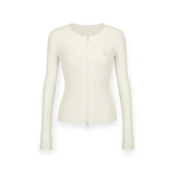 NotAwear Elastic Sports Knit Zip-Up Slim Top Cream