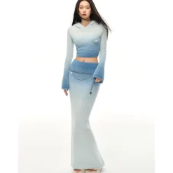 NotAwear Gradient Fuzzy Hooded Knit Top
