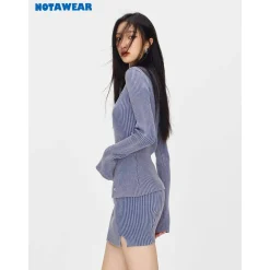 NotAwear Knit Split Skirt Washed Blue