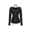 NotAwear Logo Embroidery Drawstring Slim Zipper Shirt Black