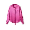 NotAwear Logo Embroidery Oversize Ripple Satin Shirt Rose Red