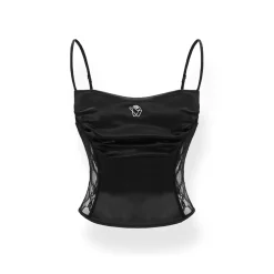 NotaWear Logo Embroidery Lace Patchwork Vest Black