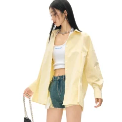 NotAwear Logo Embroidery Casual Oversized Shirt Yellow